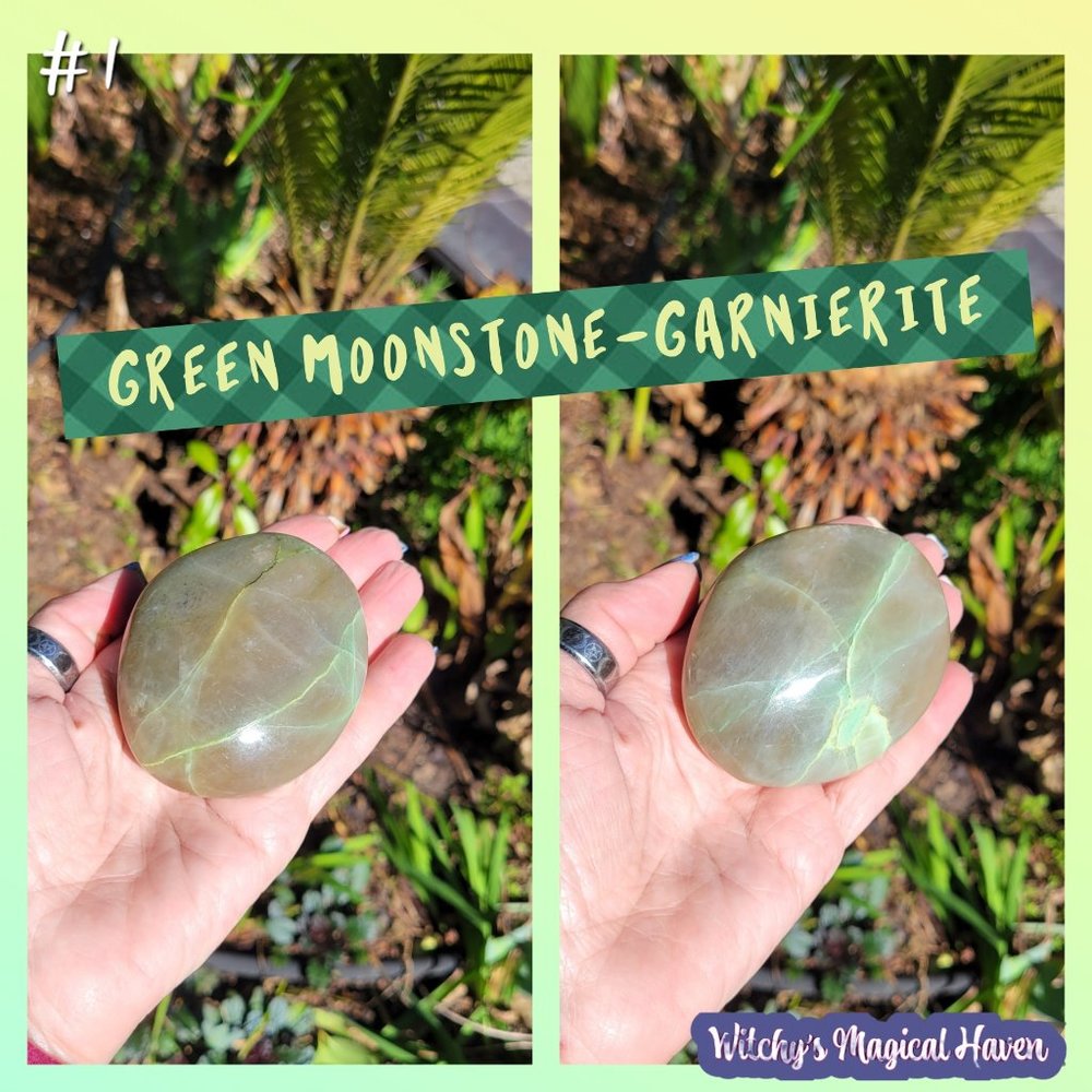 Green Moonstone Crystal Palm Stone